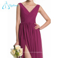 Pleat Split Front Chiffon V Neck Sleeveless Bridesmaid Dresses